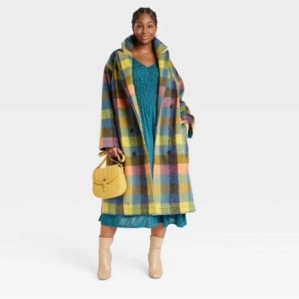 Women's Plus Size Double Breasted Overcoat - Ava & Viv™ Plaid
